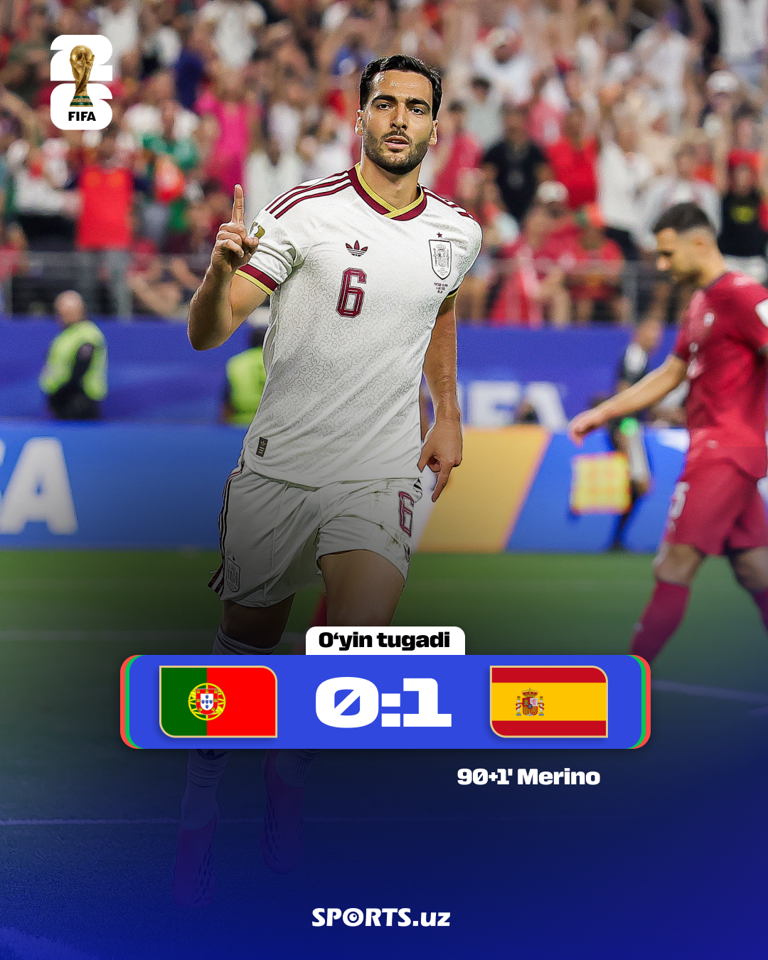 JCh-2026: Ispaniya qo'shib berilgan daqiqalarda gol urib Portugaliyani musobaqadan chiqarib yubordi